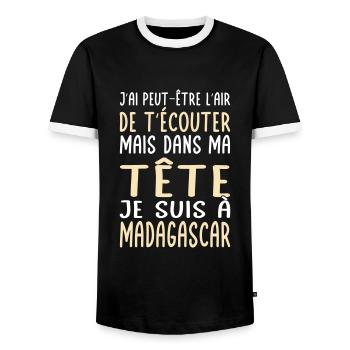 Dans ma tête je suis à Madagascar - Cadeau humour - T-shirt contrasté Homme - noir/blanc - Devant - AI Model Female 172 light (172cm) & AI Model Male 178 light (178cm)
