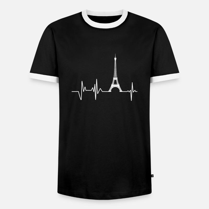Heartbeat Paris Eiffel Tower - Men's Ringer Shirt - black/white