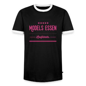 MODELS essen Lauf STEAKS +++ Funny and New Design! - Männer Kontrast-T-Shirt - Schwarz/Weiß - Vorne - AI Model Female 172 light (172cm) & AI Model Male 178 light (178cm)