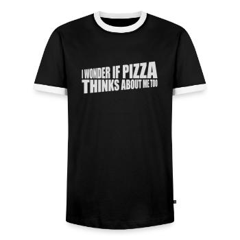 pizza thinks about me - Männer Kontrast-T-Shirt - Schwarz/Weiß - Vorne - AI Model Female 172 light (172cm) & AI Model Male 178 light (178cm)