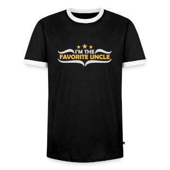 at The Favorite Uncle - Men's Ringer Shirt - black/white - Front - AI Model Female 172 light (172cm) & AI Model Male 178 light (178cm)