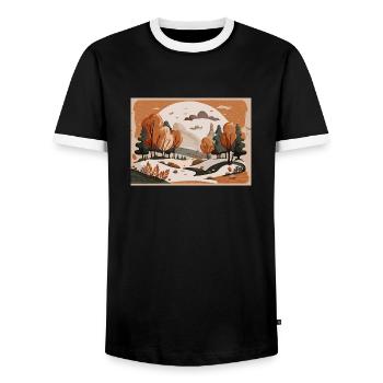Flowing River (Fall Collection #3) - Men's Ringer Shirt - black/white - Front - AI Model Female 172 light (172cm) & AI Model Male 178 light (178cm)