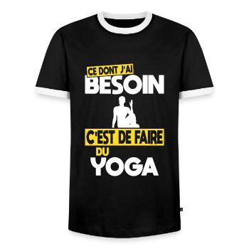 Ce dont j'ai besoin c'est de faire du Yoga - T-shirt contrasté Homme - noir/blanc - Devant - AI Model Female 172 light (172cm) & AI Model Male 178 light (178cm)