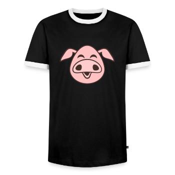 Pig Face Animal Love Small Cute Piggy - Men's Ringer Shirt - black/white - Front - AI Model Female 172 light (172cm) & AI Model Male 178 light (178cm)