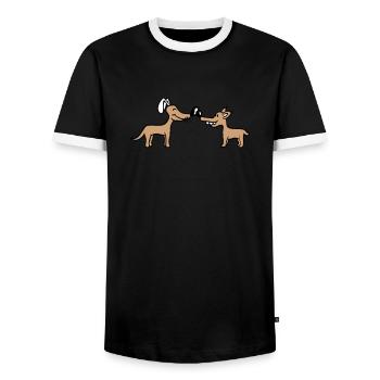 2 Dogs Big Nose Greeting Team Two Friends Crew - Men's Ringer Shirt - black/white - Front - AI Model Female 172 light (172cm) & AI Model Male 178 light (178cm)