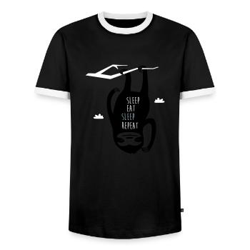 Sleep Eat Sleep Repeat Sloth - Men's Ringer Shirt - black/white - Front - AI Model Female 172 light (172cm) & AI Model Male 178 light (178cm)