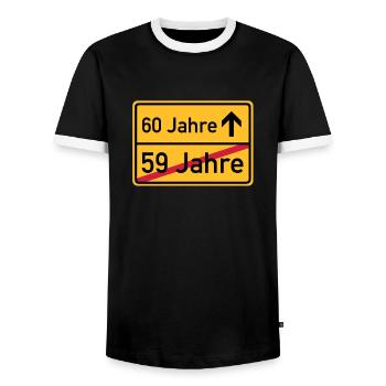 ortsschild_59__jahre__f3 - Männer Kontrast-T-Shirt - Schwarz/Weiß - Vorne - AI Model Female 172 light (172cm) & AI Model Male 178 light (178cm)