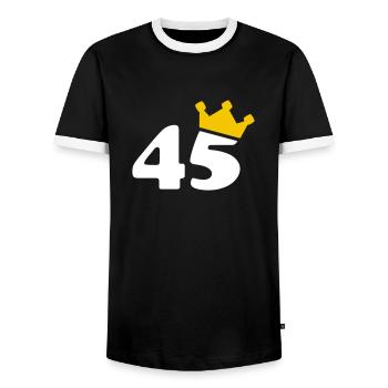 45 Krone 45 Birthday 45 years - Men's Ringer Shirt - black/white - Front - AI Model Female 172 light (172cm) & AI Model Male 178 light (178cm)