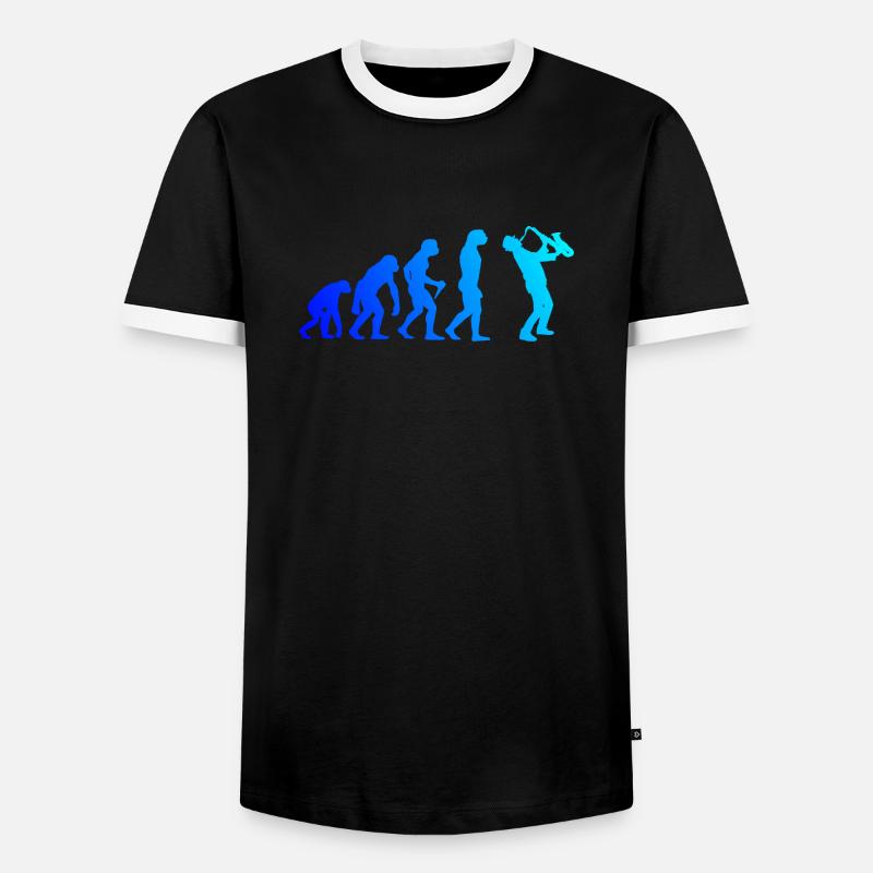 Saxophon Evolution Saxophonist Sax Herren Jungen - Männer Kontrast-T-Shirt - Schwarz/Weiß