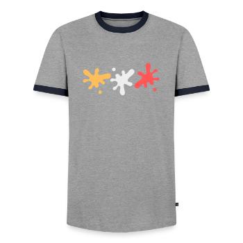 Farbflecken in lesbischen Pride Farben - Männer Kontrast-T-Shirt - Grau/Navy  - Vorne - AI Model Female 172 light (172cm) & AI Model Male 178 light (178cm)