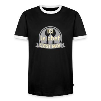 Ici le chef c'est moi - T-shirt contrasté Homme - noir/blanc - Devant - AI Model Female 172 light (172cm) & AI Model Male 178 light (178cm)