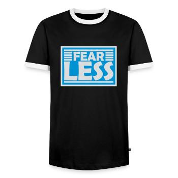 fearless Text Quote Design - Men's Ringer Shirt - black/white - Front - AI Model Female 172 light (172cm) & AI Model Male 178 light (178cm)