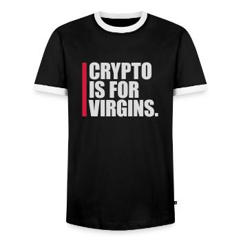 crypto is for virgins - Männer Kontrast-T-Shirt - Schwarz/Weiß - Vorne - AI Model Female 172 light (172cm) & AI Model Male 178 light (178cm)