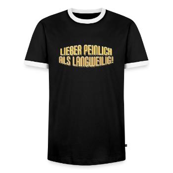 Nicht langweilig - Lustiger Spruch Fun Statement - Männer Kontrast-T-Shirt - Schwarz/Weiß - Vorne - AI Model Female 172 light (172cm) & AI Model Male 178 light (178cm)
