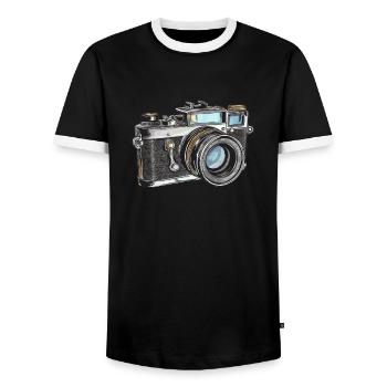 Camera Retro Drawing - Men's Ringer Shirt - black/white - Front - AI Model Female 172 light (172cm) & AI Model Male 178 light (178cm)