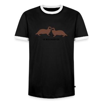 We need eachotter - Men's Ringer Shirt - black/white - Front - AI Model Female 172 light (172cm) & AI Model Male 178 light (178cm)