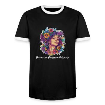 Summer Blossom Dreams - Men's Ringer Shirt - black/white - Front - AI Model Female 172 light (172cm) & AI Model Male 178 light (178cm)