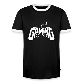 Gaming Controller Gamer Video Game Controller - Men's Ringer Shirt - black/white - Front - AI Model Female 172 light (172cm) & AI Model Male 178 light (178cm)