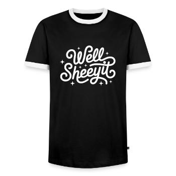 Eh bien, Sheeyit Dicton drôle - T-shirt contrasté Homme - noir/blanc - Devant - AI Model Female 172 light (172cm) & AI Model Male 178 light (178cm)