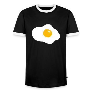 fried egg - Men's Ringer Shirt - black/white - Front - AI Model Female 172 light (172cm) & AI Model Male 178 light (178cm)