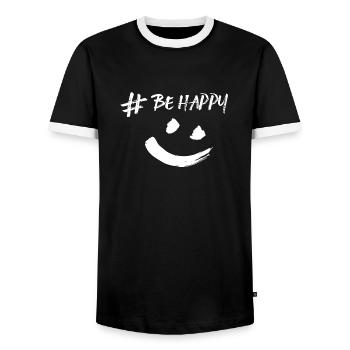 #BE HAPPY - Men's Ringer Shirt - black/white - Front - AI Model Female 172 light (172cm) & AI Model Male 178 light (178cm)
