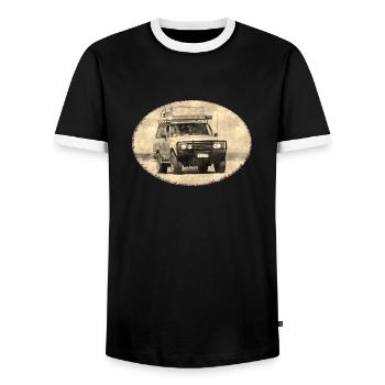 Voiture, 4x4, Hors route, Voyage, Australie - T-shirt contrasté Homme - noir/blanc - Devant - AI Model Female 172 light (172cm) & AI Model Male 178 light (178cm)