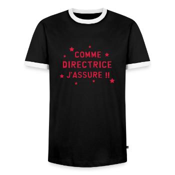 Chef / Directrice / Directeur / Manager / Patron - T-shirt contrasté Homme - noir/blanc - Devant - AI Model Female 172 light (172cm) & AI Model Male 178 light (178cm)