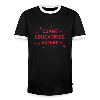 Education / Educateur / Educatrice / Ecole / Prof - T-shirt contrasté Homme - noir/blanc - Devant - AI Model Female 172 light (172cm) & AI Model Male 178 light (178cm)