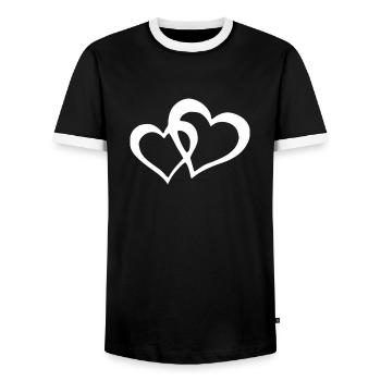 zwei Herzen vereint - Männer Kontrast-T-Shirt - Schwarz/Weiß - Vorne - AI Model Female 172 light (172cm) & AI Model Male 178 light (178cm)