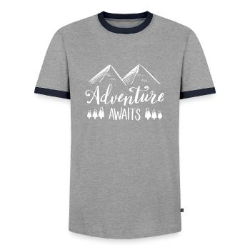 Adventure Awaits - T-shirt contrasté Homme - gris/marine  - Devant - AI Model Female 172 light (172cm) & AI Model Male 178 light (178cm)
