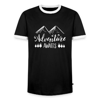 Adventure Awaits - Men's Ringer Shirt - black/white - Front - AI Model Female 172 light (172cm) & AI Model Male 178 light (178cm)