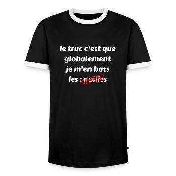 Le truc c'est que globalement je m'en bas les - T-shirt contrasté Homme - noir/blanc - Devant - AI Model Female 172 light (172cm) & AI Model Male 178 light (178cm)