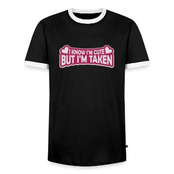 cute but taken quote - Men's Ringer Shirt - black/white - Front - AI Model Female 172 light (172cm) & AI Model Male 178 light (178cm)