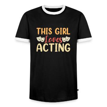 This girl loves acting Musicals Theater - Männer Kontrast-T-Shirt - Schwarz/Weiß - Vorne - AI Model Female 172 light (172cm) & AI Model Male 178 light (178cm)