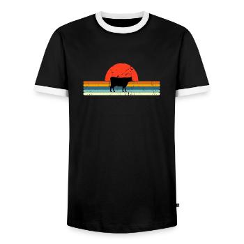 Vintage-Kuh-Retro-Sonnenuntergangsdesign - Männer Kontrast-T-Shirt - Schwarz/Weiß - Vorne - AI Model Female 172 light (172cm) & AI Model Male 178 light (178cm)