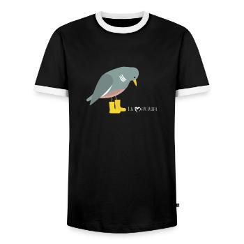 Taube - un cœur pour les pigeons - T-shirt contrasté Homme - noir/blanc - Devant - AI Model Female 172 light (172cm) & AI Model Male 178 light (178cm)