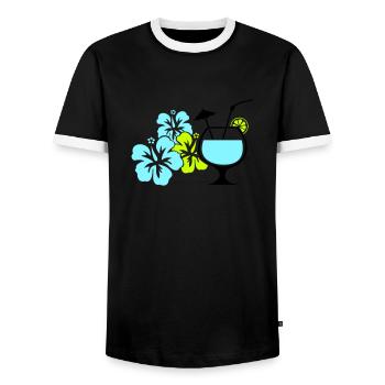 Cocktail Flowers Hawaii - Men's Ringer Shirt - black/white - Front - AI Model Female 172 light (172cm) & AI Model Male 178 light (178cm)