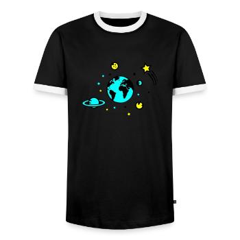 universum 02 - Männer Kontrast-T-Shirt - Schwarz/Weiß - Vorne - AI Model Female 172 light (172cm) & AI Model Male 178 light (178cm)