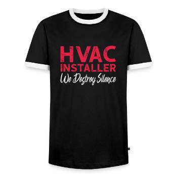 hvac installer we destroy silence Design - Men's Ringer Shirt - black/white - Front - AI Model Female 172 light (172cm) & AI Model Male 178 light (178cm)
