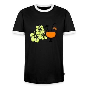Hawaiian Hibiscus Cocktail - Men's Ringer Shirt - black/white - Front - AI Model Female 172 light (172cm) & AI Model Male 178 light (178cm)