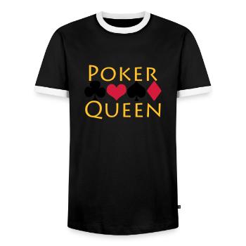 Poker Queen - Poker Königin - Men's Ringer Shirt - black/white - Front - AI Model Female 172 light (172cm) & AI Model Male 178 light (178cm)