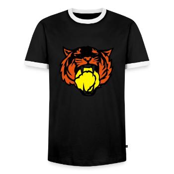 tennis tiger roars face cartoon logo - Men's Ringer Shirt - black/white - Front - AI Model Female 172 light (172cm) & AI Model Male 178 light (178cm)