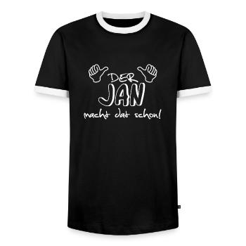 jan - Männer Kontrast-T-Shirt - Schwarz/Weiß - Vorne - AI Model Female 172 light (172cm) & AI Model Male 178 light (178cm)