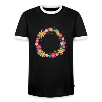 leer,blumen,blumenkranz,floral,illustration - Männer Kontrast-T-Shirt - Schwarz/Weiß - Vorne - AI Model Female 172 light (172cm) & AI Model Male 178 light (178cm)