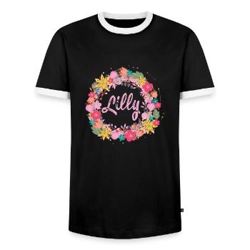 lilly,blumen,blumenkranz,floral,illustration - Männer Kontrast-T-Shirt - Schwarz/Weiß - Vorne - AI Model Female 172 light (172cm) & AI Model Male 178 light (178cm)