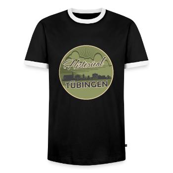 tübingen,skyline,circle, scissor cut, green,retro - Men's Ringer Shirt - black/white - Front - AI Model Female 172 light (172cm) & AI Model Male 178 light (178cm)