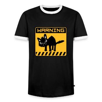 Avertissement chat dangereux - T-shirt contrasté Homme - noir/blanc - Devant - AI Model Female 172 light (172cm) & AI Model Male 178 light (178cm)
