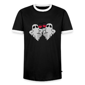 2 wine-drinking spirits - Men's Ringer Shirt - black/white - Front - AI Model Female 172 light (172cm) & AI Model Male 178 light (178cm)