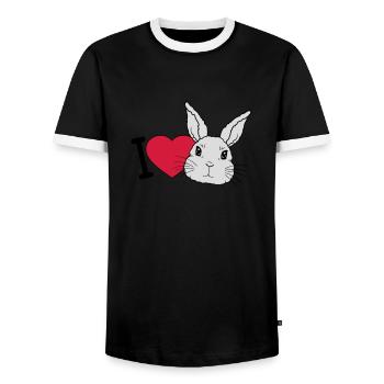 I love bunnys Logo - Men's Ringer Shirt - black/white - Front - AI Model Female 172 light (172cm) & AI Model Male 178 light (178cm)
