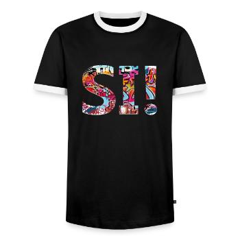 yes sing funny no girl feminism apply always - Men's Ringer Shirt - black/white - Front - AI Model Female 172 light (172cm) & AI Model Male 178 light (178cm)